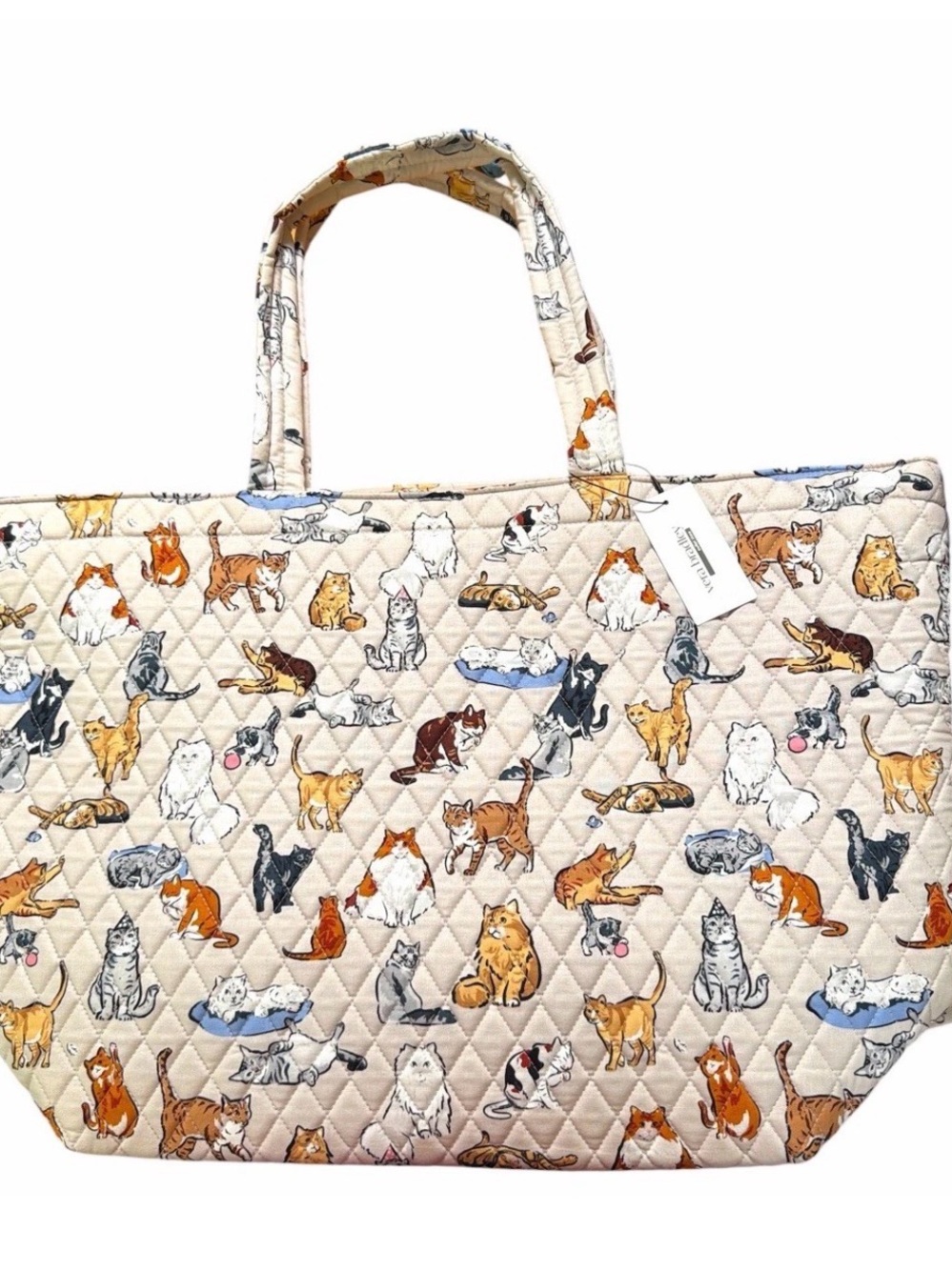 Vera Bradley Large Travel Tote A Cat's Life Zip Top Quilted Cotton Bag Kitty NWT - Picture 3 of 9